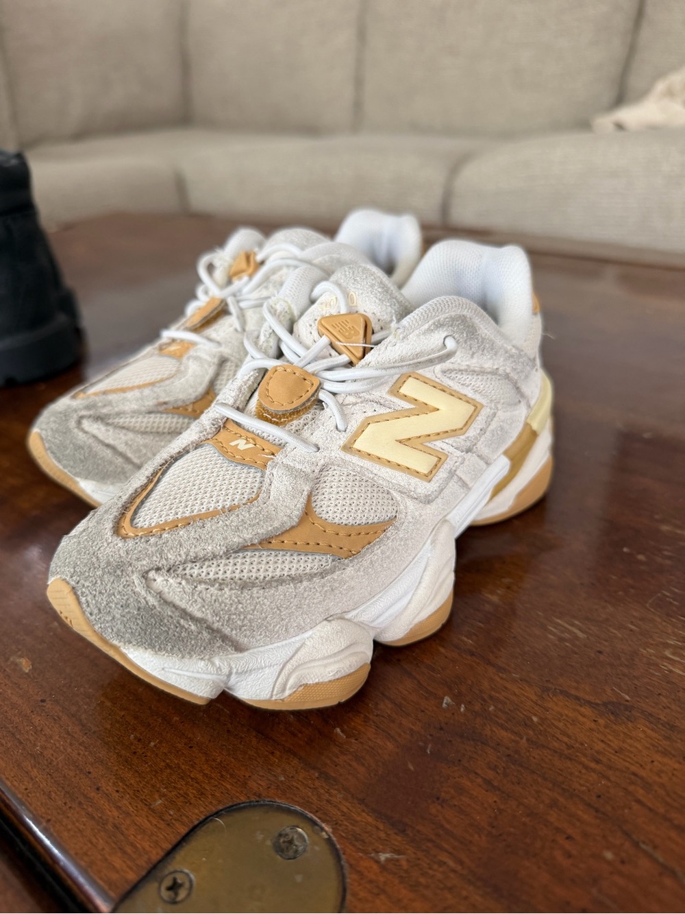 New Balance Kids Cream and Tan Sneakers